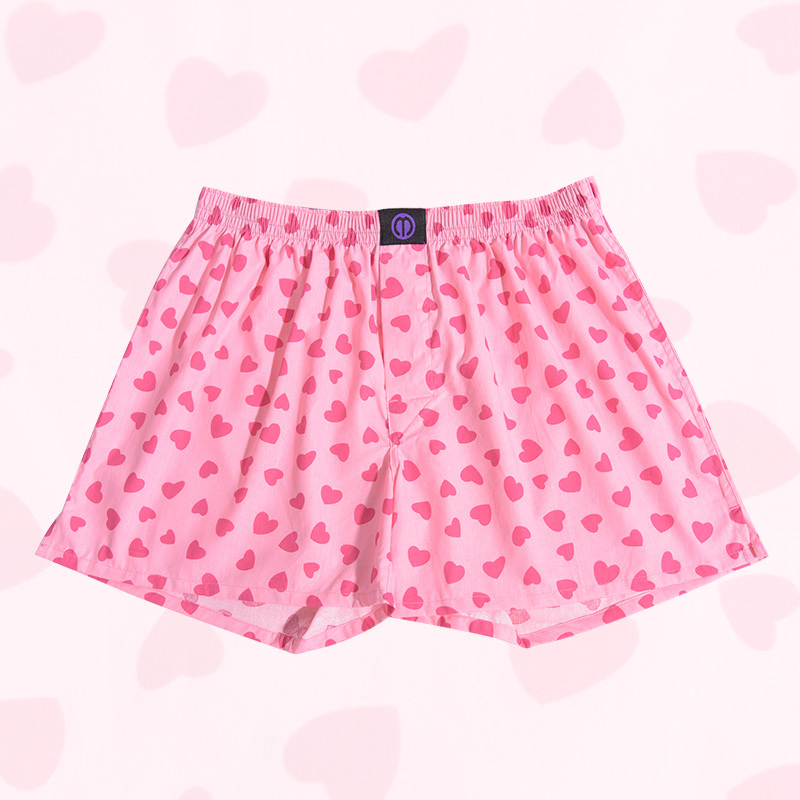 Pink Heart Print Men's Boxer Briefs Pure Cotton Couple's Boxer Shorts Large Size Loose Home Underwear Double Cigarette Hole Briefs