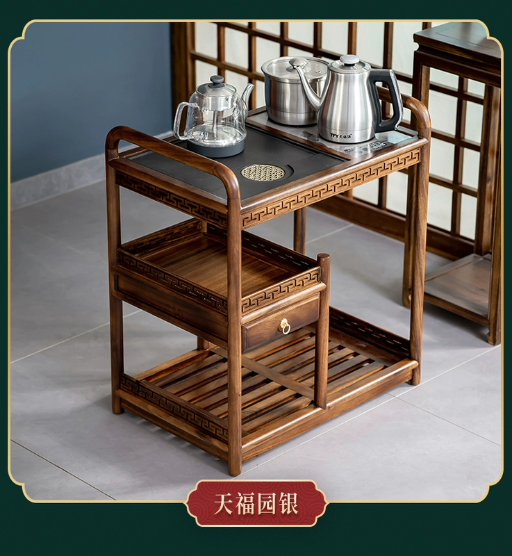 Quả Óc Chó Gỗ Di Động Trà Xe Đẩy Hộ Gia Đình Bàn Trà Nhỏ Mới Phong Cách Trung Hoa Ấm Siêu Tốc Tích Hợp Căn Hộ Nhỏ Bộ Trà