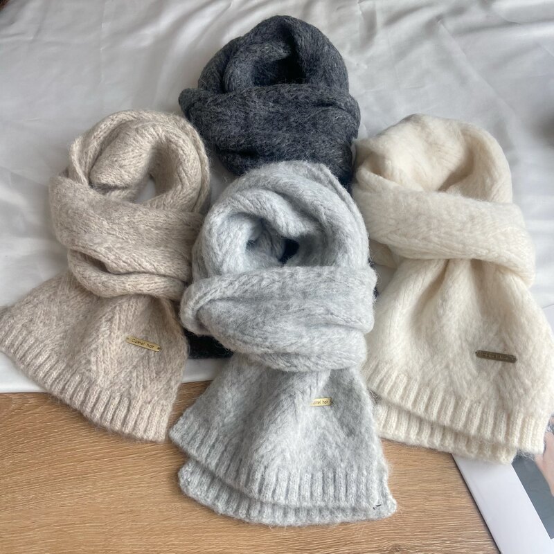 Winter 2025 New Wool Alpaca Scarf for Women, Blended Korean Style Trendy Student High-End Knitted Scarf