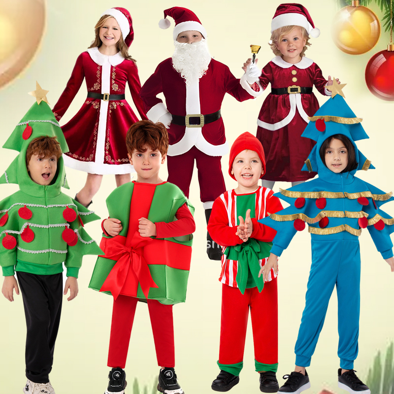 Parent-Child Christmas Tree Candy Cane Red and Green Gift Box Performance Costume Halloween Christmas Children's Adult Party Costume