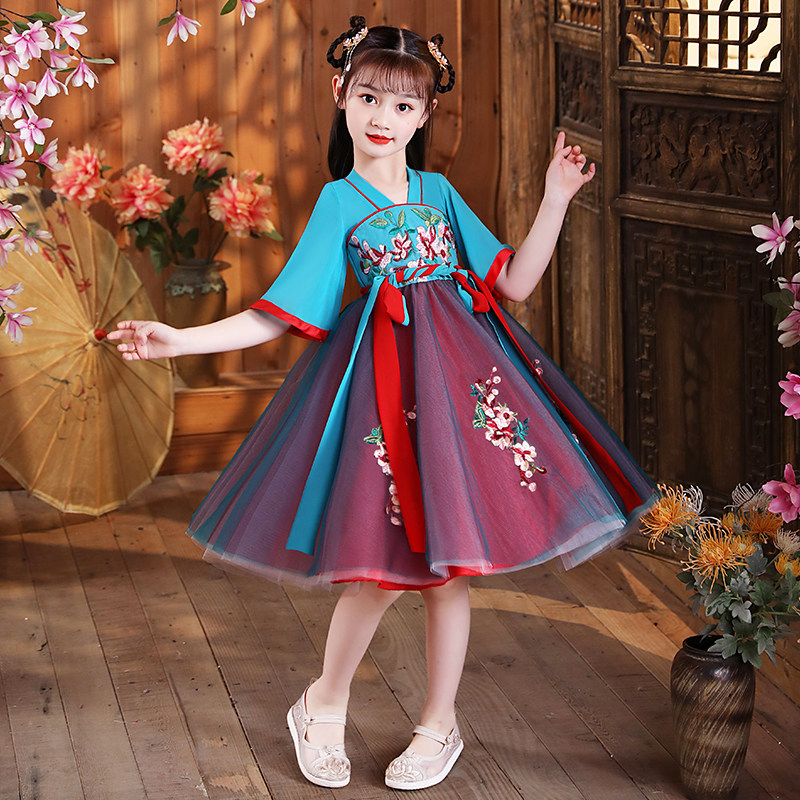 children's han clothes girls' summer antique girls' tang clothes chinese style super fairy children's spring and summer skirts girls' antique dresses