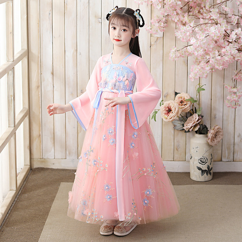 Girls' Chinese clothes Western style summer clothing 2021 new spring dress children's princess dress spring autumn antique summer clothing