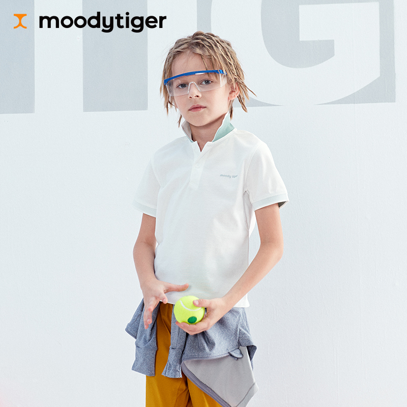 moodytiger summer new boys' children's parent-child outfit moisture-absorbing quick-drying breathable short-sleeved polo shirt T-shirt