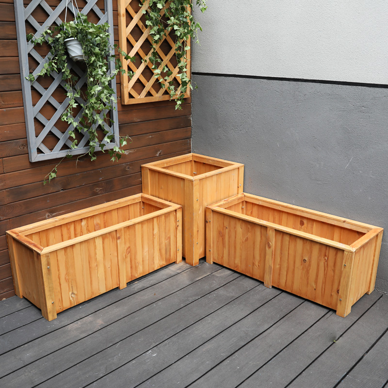 Anti-corrosion wood flower box Carbonized solid wood flower pot Wooden trough Balcony Outdoor long square King-size tree planting box