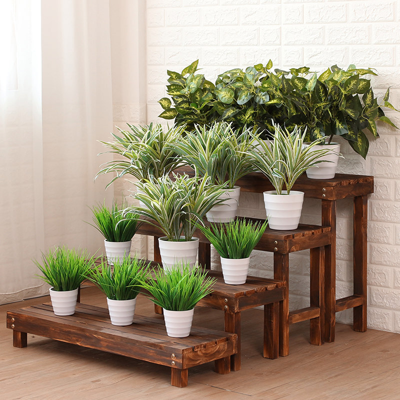 Indoor balcony anti-corrosion wood flower stand ladder Succulents golden Ge flower stand florist Solid wood floor-to-ceiling multi-layer household