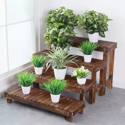 Anti-corrosion wood frame indoor balcony solid wood multi-layer stepped outdoor courtyard floor-standing multi-meat wood flower shelf