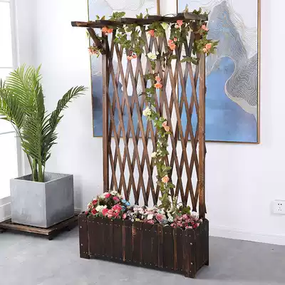 Outdoor anticorrosive wood grid flower shelf climbing vine flower pot stand outdoor yard fence wooden fence flower box partition screen