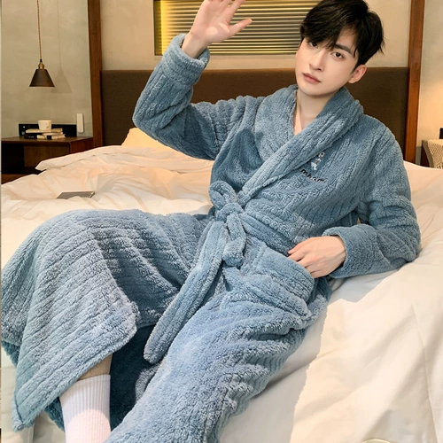 Демисезонная пижама, коралловый бархатный флисовый мужской фланелевый демисезонный банный халат, увеличенная толщина, большой размер