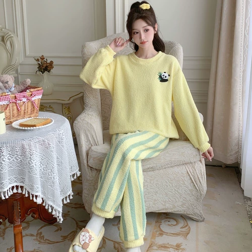 Коралловая бархатная демисезонная пижама, утепленный удерживающий тепло комплект