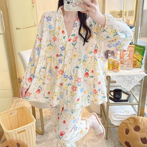 Осенняя пижама, летний тонкий лонгслив, милый комплект, популярно в интернете, подходит для подростков