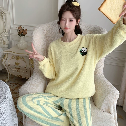 Коралловая бархатная демисезонная пижама, утепленный удерживающий тепло комплект