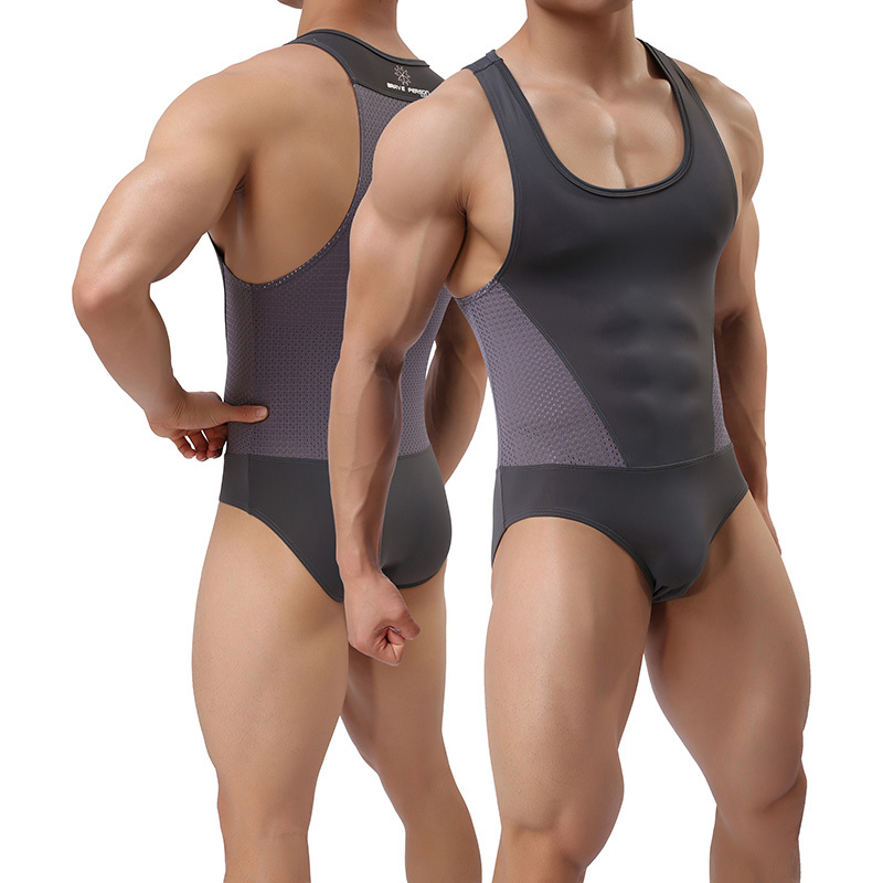 Fearless Captain Men's Elastic Tight-Fitting Sports Fitness Breathable Mesh Body Shaping Vest Triangle Bodysuit