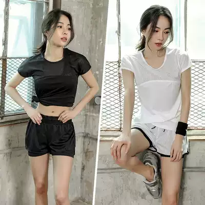 Yoga women's summer running fitness short sleeve suit loose quick-drying high-end fashion sexy shorts running sports
