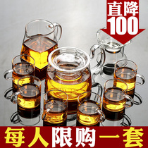 Manmei glass tea set set Household living room small set Kung Fu tea cup tea pot Office meeting light luxury simple