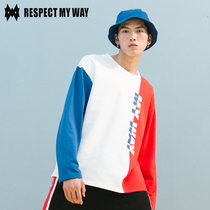 RESPECT MY WAY tide brand sweater mens tide ins round neck loose stitching hip-hop national tide pullover jacket autumn
