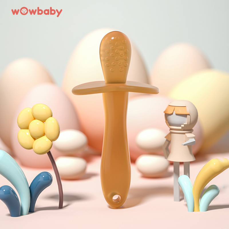wowbaby baby teething stick anti-eating hand mushroom toothpailance toy can be boiled transparent silicone baby bite pleasure