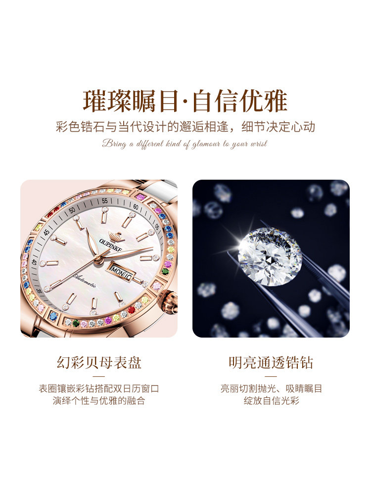 New Year's Gift Swiss Oupinke Brand Genuine Watch Women's Mechanical Watch Fashionable Light Luxury Niche Ceramic Women's Model
