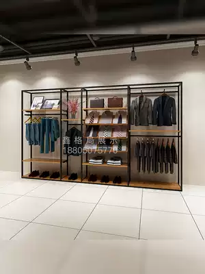 Clothing display rack Men's store special floor display rack paint hook custom shop design display rack shelves