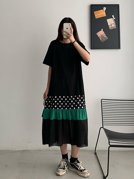 Short-sleeved fake two-piece cotton loose casual style