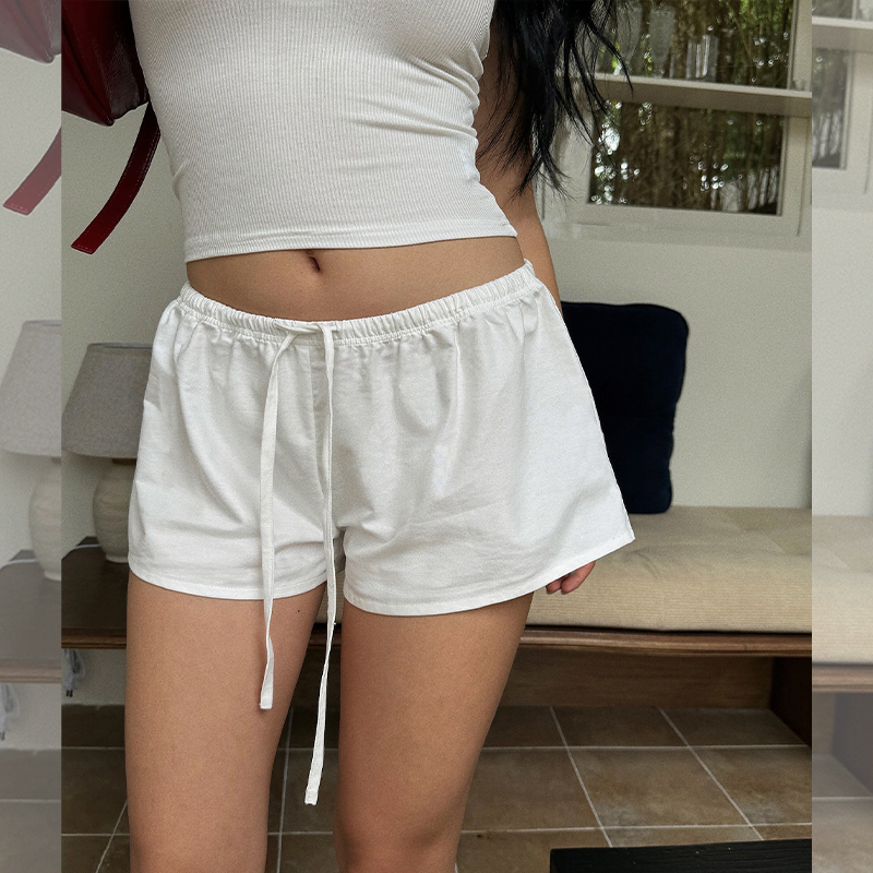 Blossom Beauty【White Water】Casual Low-Waisted Shorts for Women, Summer Drawstring Loose Fit, Slimming and Versatile Hot Pants Blossom Beauty【White Water】Casual Low-Waisted Shorts for Women, Summer Drawstring Loose Fit, Slimming and Versatile Hot Pants