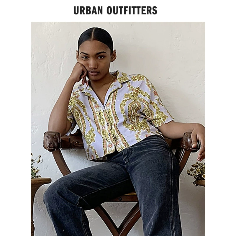 Phụ nữ UO-Urban outfitters lỏng lẻo chín điểm cài áo sơ mi in hoa giản dị tay ngắn mùa hè - Áo sơ mi dài tay