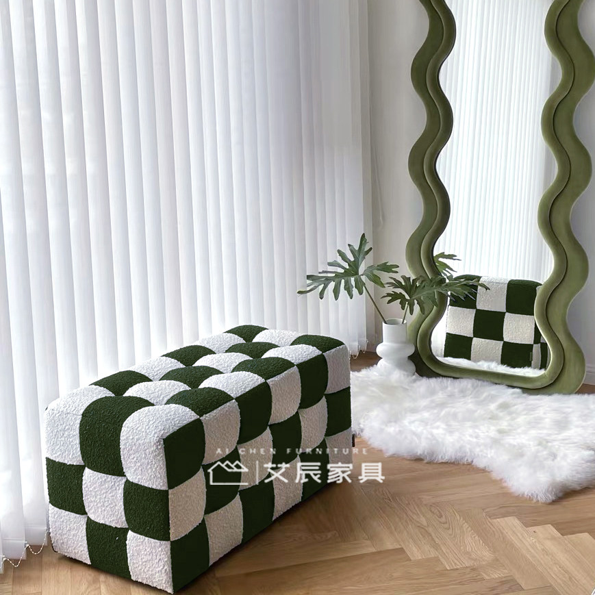 Nordic Brief Joins Changing Shoes Stool Modern Home Genguan Bench Living Room Bedroom decorated stool Chessboard Lattice Splicing Stools