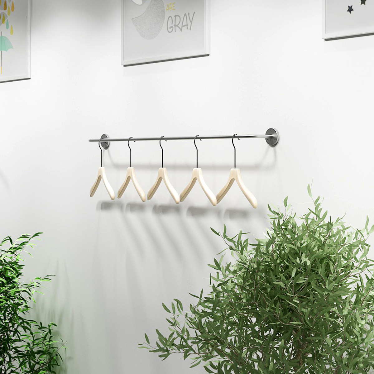 Clothing store display rack stainless steel women's clothing store clothes rack silver is hanging side hanger on the wall hanger display rack
