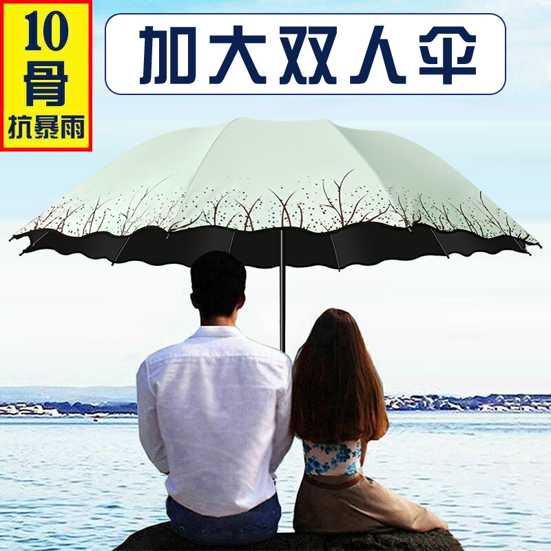 Automatic umbrella female fine rain and rain and sun protection ultraviolet sun umbrella double large number reinforced folding sunshade-Taobao