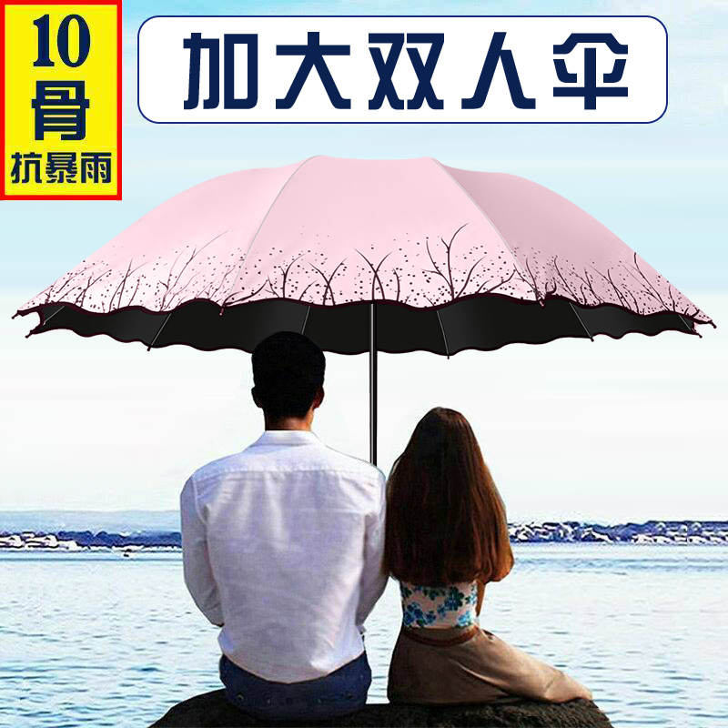 Umbrella Female Dual-use sunscreen Anti-UV ten Bone Sun Umbrella Double Large enlarge Reinforced Folding Beach Umbrella-Taobao