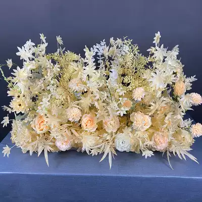 Wedding new fake flower simulation road guide flower row wedding hall layout flower row guide flower row flower Chinese red flower art