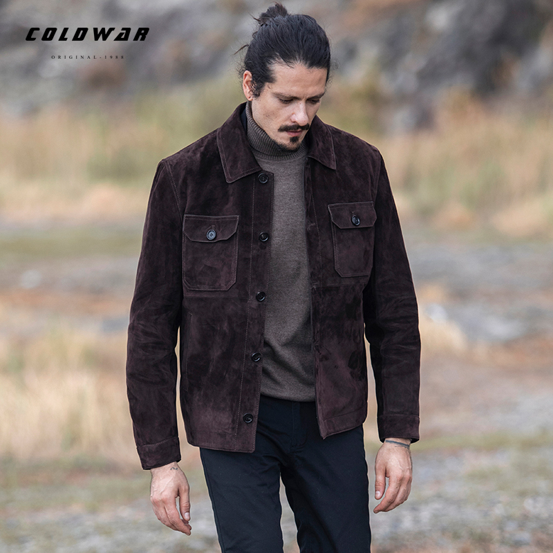 New Genuine Leather Jacket, First Layer Goat Suede, Lapel Casual down Jacket, Leather Jacket, Spring and Autumn Men's Coat