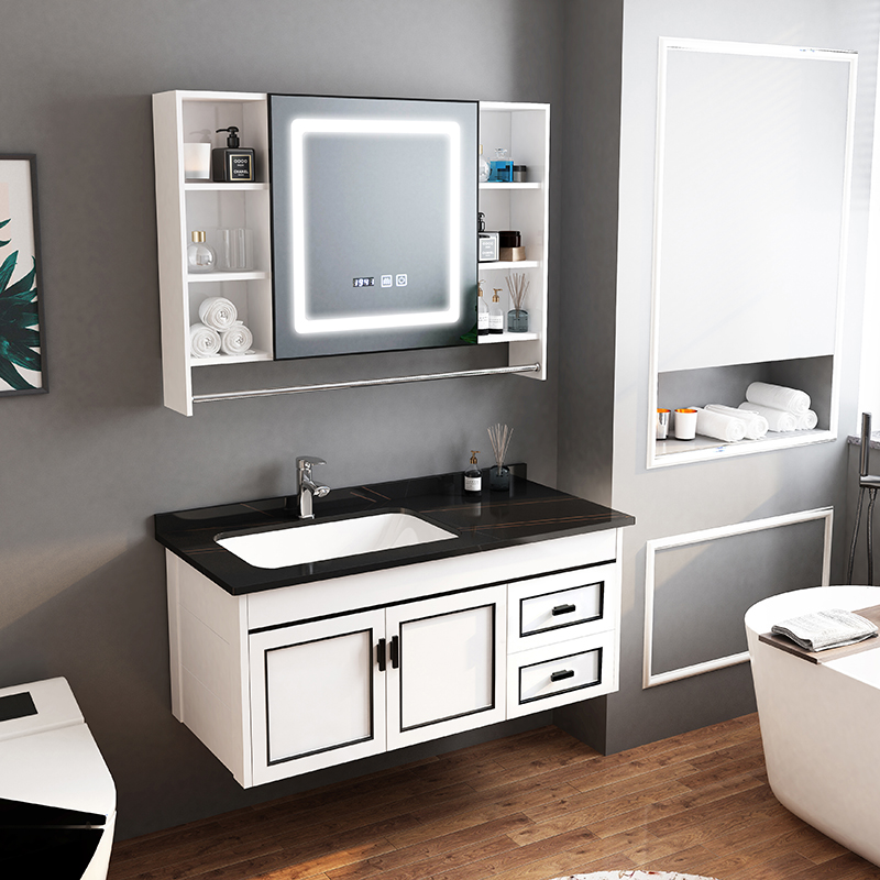 Brief Modern Rock Board Intelligent Bath Room Cabinet Space Aluminum Wash Terrace Basin Cabinet Washout Hands Basin Cabinet Hanging Wall Wall-mounted Hanging Cabinet