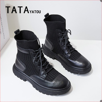 TATA YATOU Hes her girl shoes slim Martin boots womens Inn Wind Inn wind short boots women even socks boots