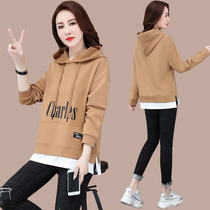 Fake two pieces of sweatshirt female spring and autumn thin 2021 spring new loose high-end jacket foreign-style jacket ins tide