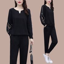 Early autumn wear 2021 new womens wear size fat mm age Foreign style fashion casual suit women loose two-piece set
