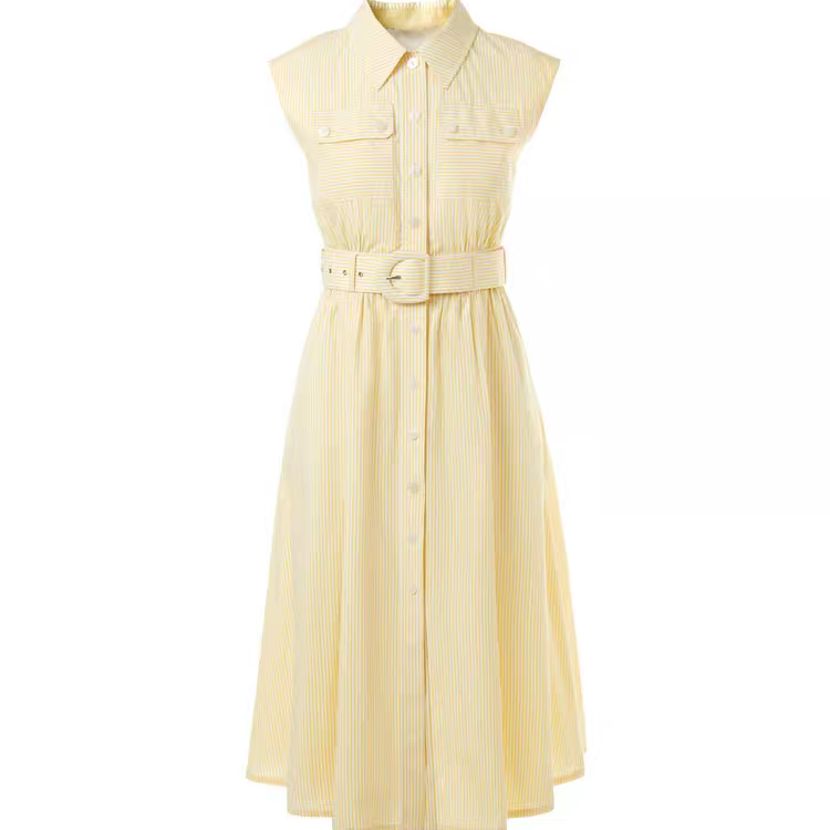 Laijia's Same Style Pinstripe Sleeveless Waist-Cinching Shirt-Style Dress with a Sense of Design, New for Summer 2026