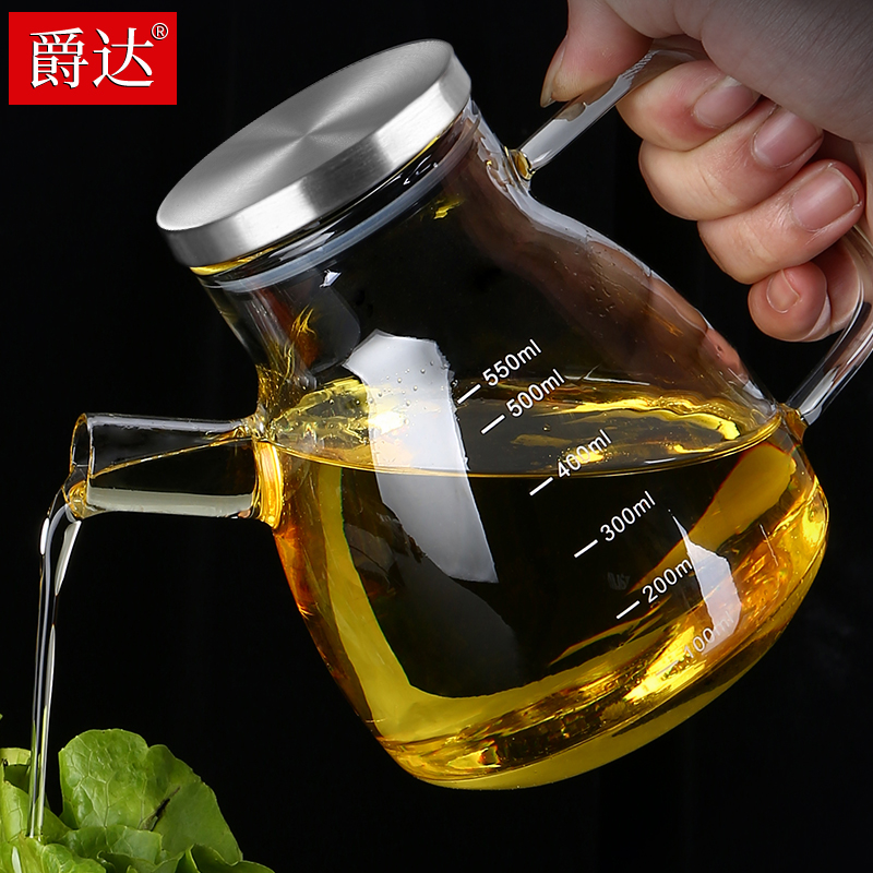 Glass oil pot Metering oil bottle Oil tank thickened leak-proof soy sauce vinegar bottle seasoning bottle Kitchen supplies Household Daquan