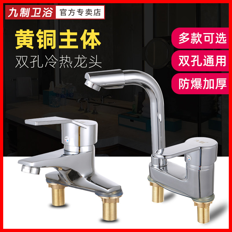 All copper washbasin vegetable basin faucet hot and cold double hole basin basin washbasin faucet dressing room mixing valve