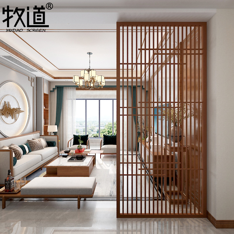 New Chinese style lattice fence solid wood screen partition wall living room entrance decoration simple modern seat screen customization