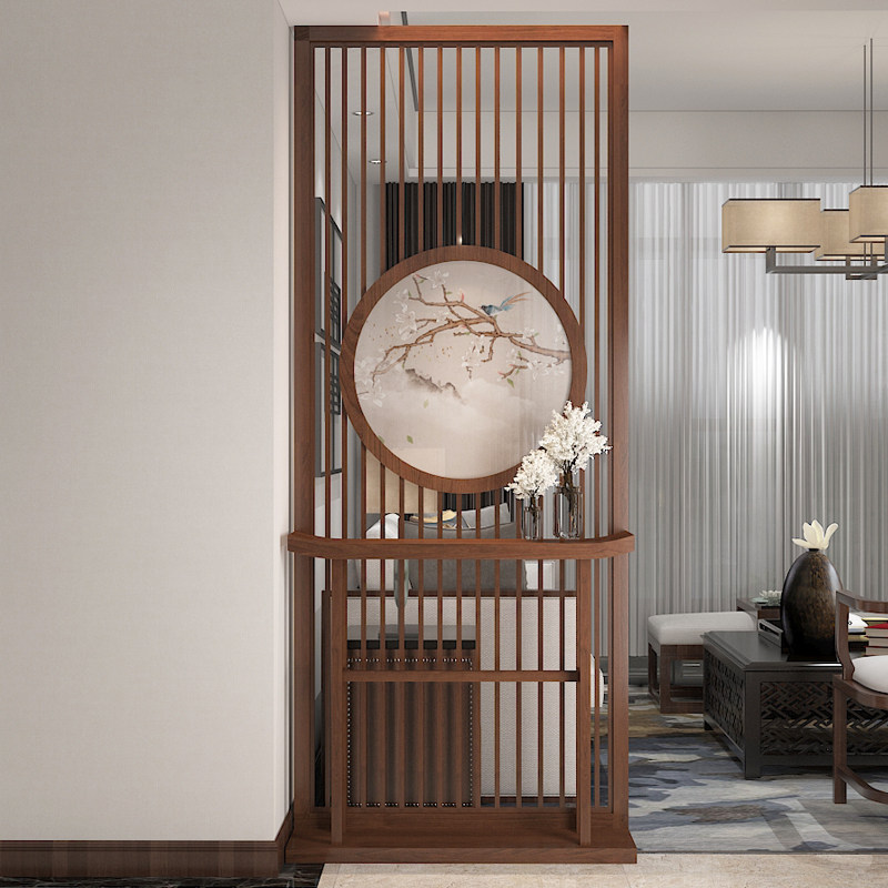 New Chinese Screen Partition Living Room Entrance into the family Xuan Guanguan Double-sided wood shielded Flowers Birds Solid Wood Fence Set for small family type-Taobao