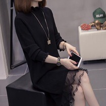 Lazy Breeze Sweater Dress Woman Autumn Winter New Big Code Micro-Fat Fashion Casual Mid-to-half-high neckline Dress Shirt