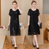 Large size womens 2021 new summer dress Korean version of foreign style female fat MM loose thin knee chiffon dress age reduction