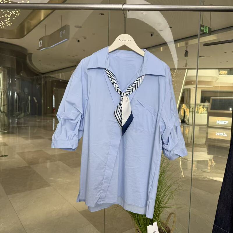 Miss【Mall Version】No Returns or Exchanges Cotton+Nylon+Spandex Mid-Sleeve Blouse 1008H