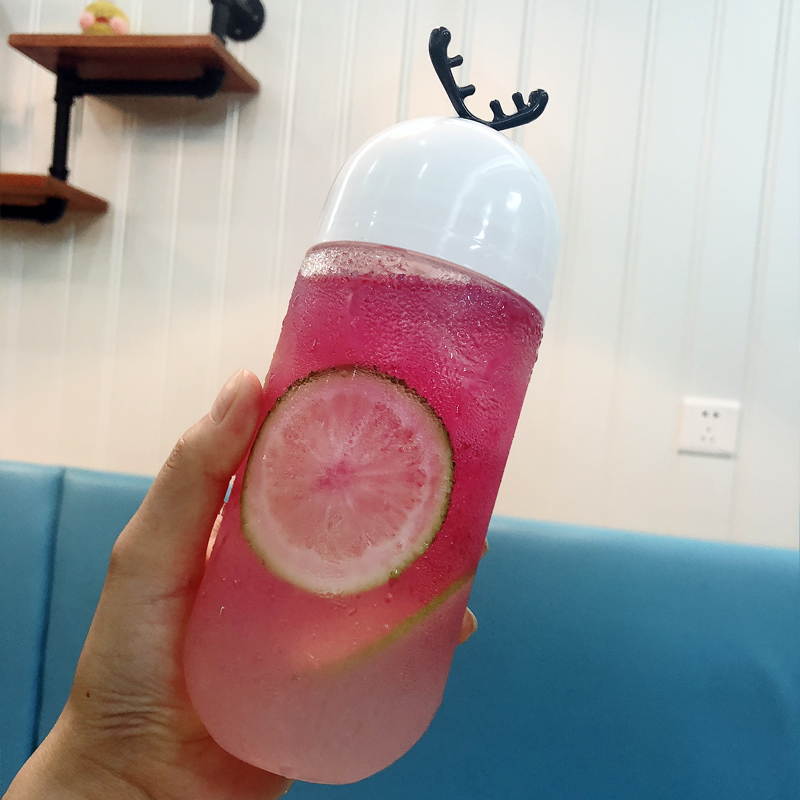 Deer Corner Alley Capsule Bottle Transparent Disposable Milk Tea PET Outstrip Beverage Bottle With Lid Tetea Juice Plastic Cup