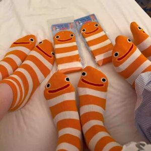 Women's Mid-Calf Socks, Summer Thin Style, Cartoon Garden Eel Design, 2026 New Popular Quirky Striped Sports Long Socks for Women