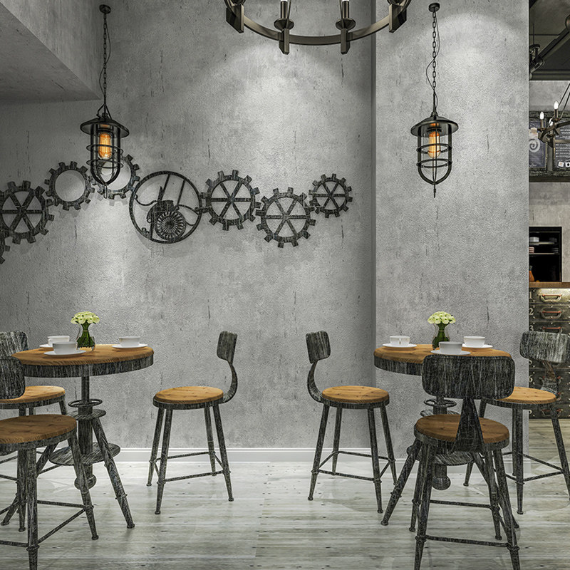 Imitation Cement Wall Paper Clothing Shop Furnishing Retro Industrial Wind Grey Pure Color shop Internet café Milk Tea Shop Wallpaper