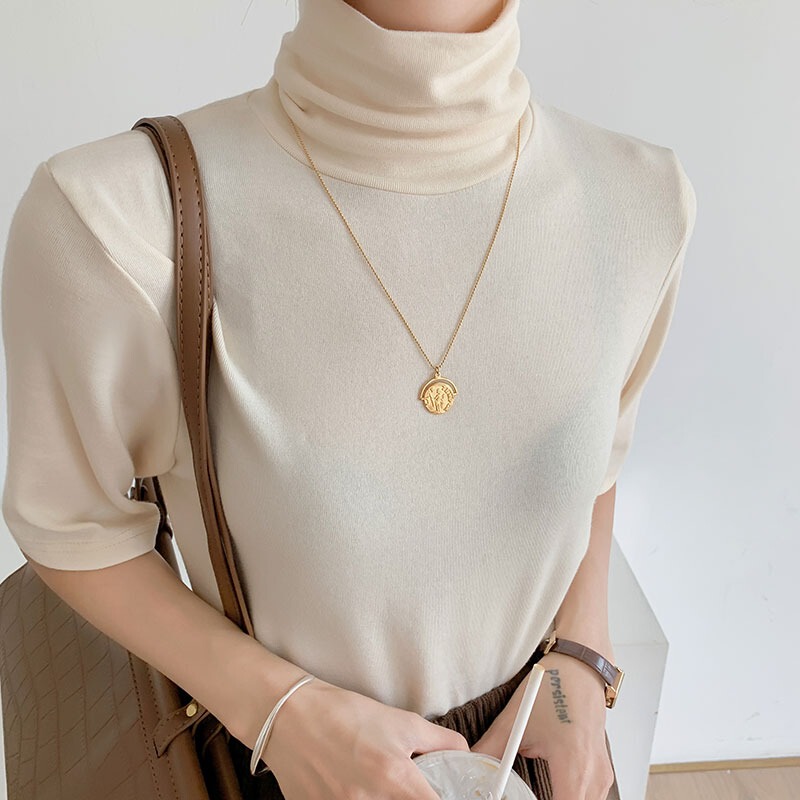 European Style Summer Clothing 2026 New Short-Sleeved T-Shirt for Women, Stacked Collar, High Collar, Loose Fit, Slimming Half-Sleeve Top European Style Summer Clothing 2026 New Short-Sleeved T-Shirt for Women, Stacked Collar, High Collar, Loose Fit, Slimming Half-Sleeve Top