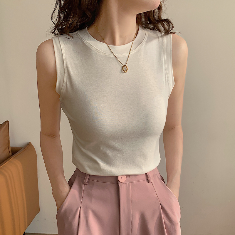 Round Neck White Sleeveless T-Shirt for Women, Summer 2026 New Slim-Fit Camisole, Inner Layer Base Top, Trendy