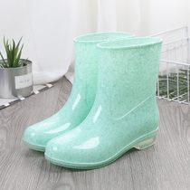 Add Cotton Rain Shoes Women Short Drum Adults Rain Boots Fashion Water Boots Summer Waterproof Shoes Ladies Anti Slip Mid-Cylinder Rubber Shoes Cover Shoes