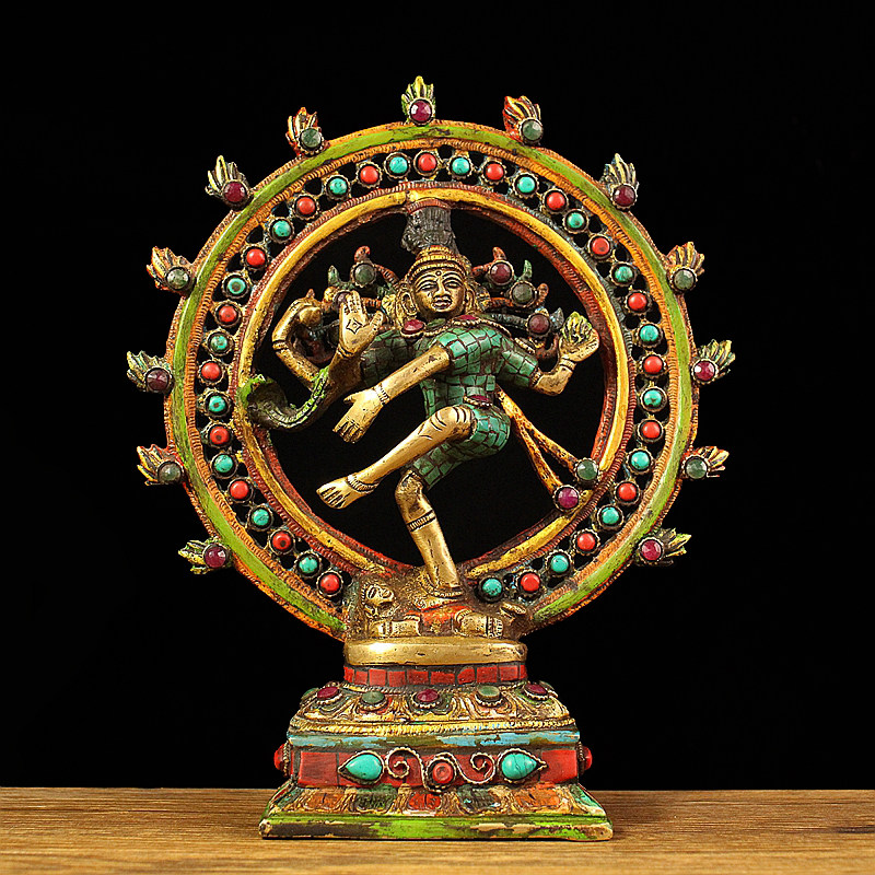 ネパール製の手作り純銅製シヴァ神舞踊王像、タイの神像、インドのシヴァ神を祀るショップ/クラブのタイ装飾品。